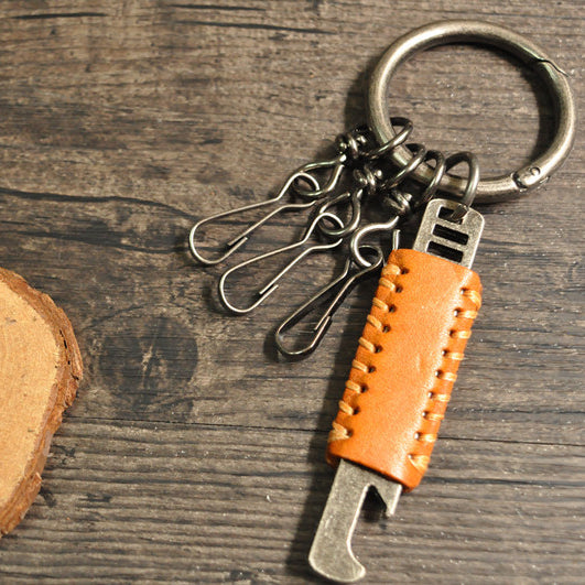 Wholesale Bottle Opener Retro Cowhide Men's Keychain